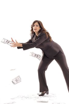 Business Woman Catching Money Center Stock Photo Business Woman Catching Money Center Stock Photo
