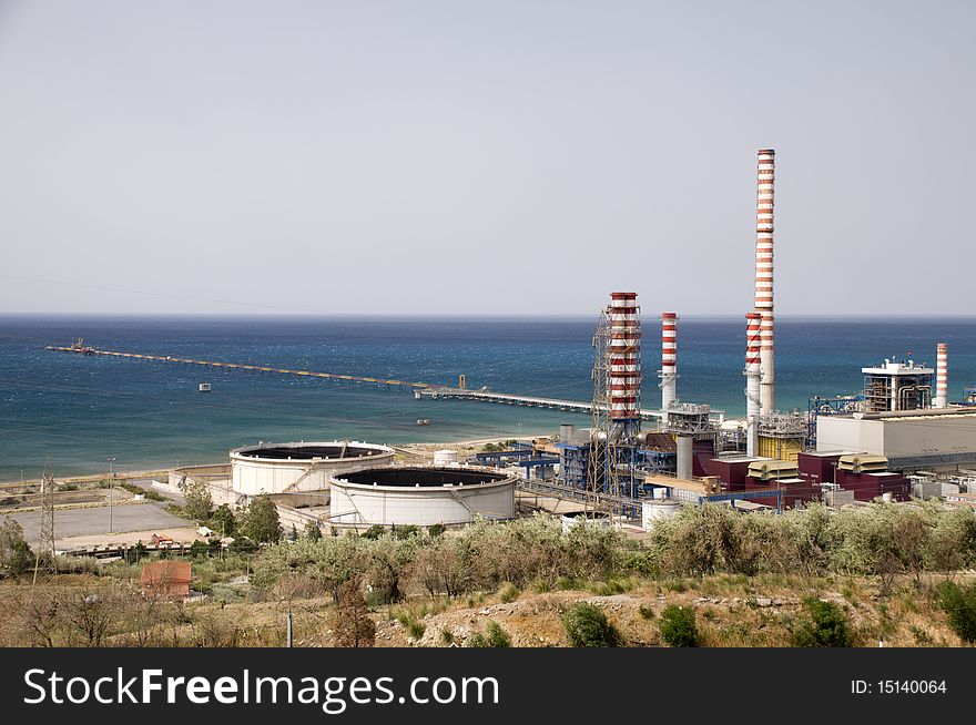 Modern power station near the town of Trabia, Sicily, Italy