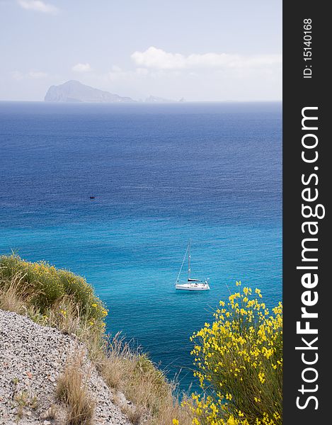 Yacht at the Lipari island, Sicily, Italy. Yacht at the Lipari island, Sicily, Italy