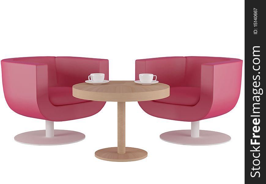 Two pink armchairs and coffee table