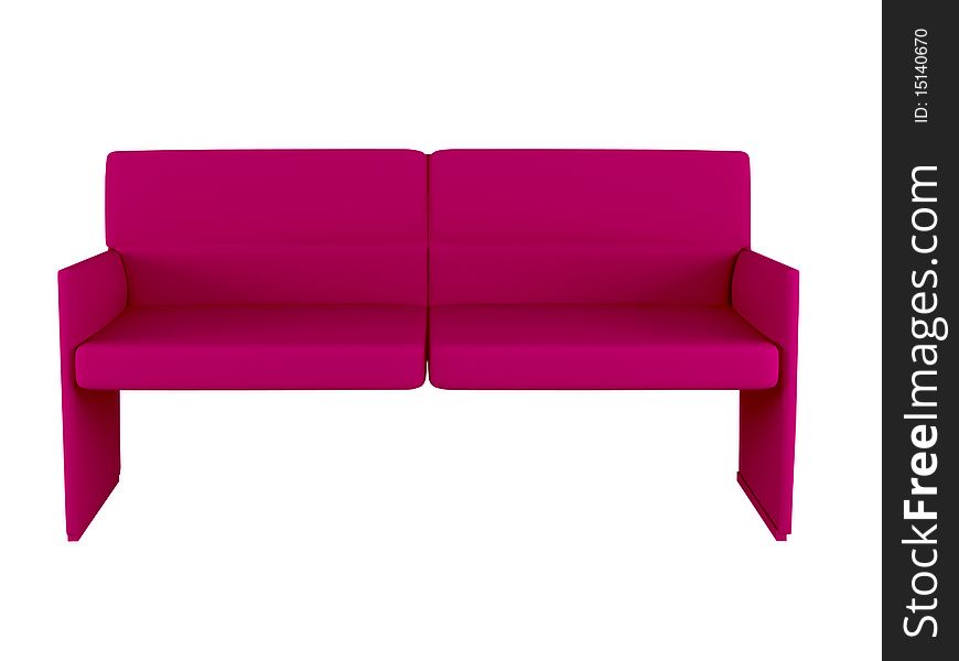 Modern pink sofa isolated on white background, 3D illustrations