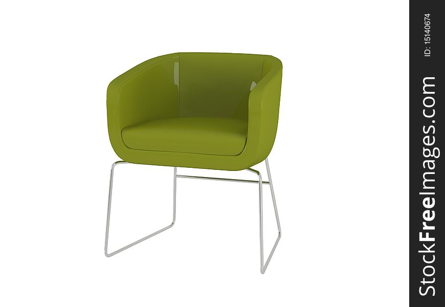 Green office armchair isolated on the white background, 3D illustration/render