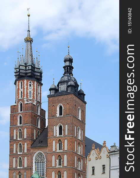 The tower of Mariacki Church in Cracow, Poland