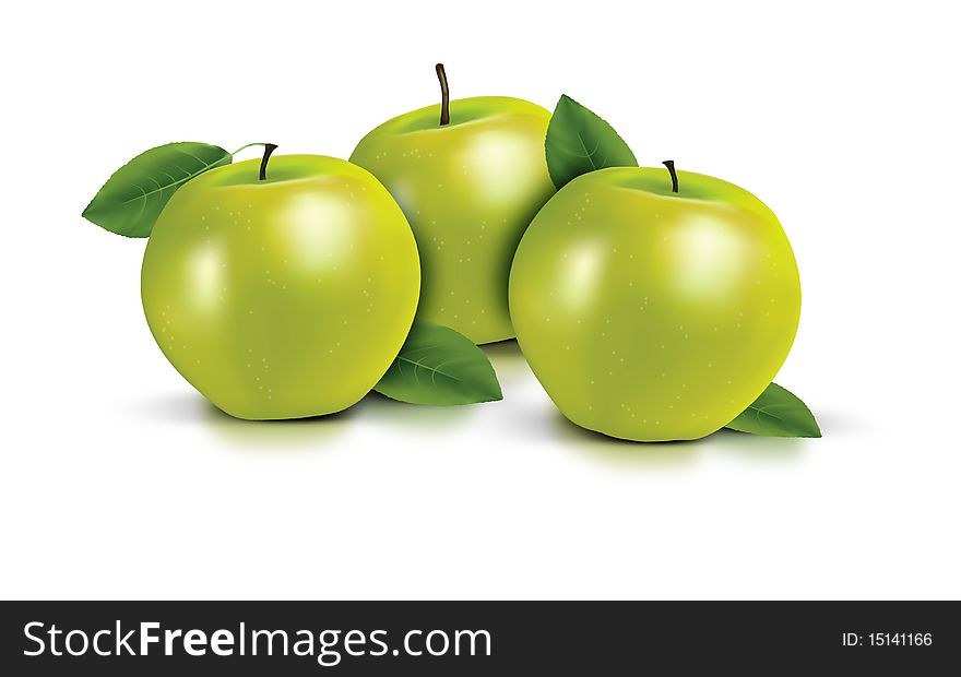 Realistic illustration of three fresh green apples. Realistic illustration of three fresh green apples