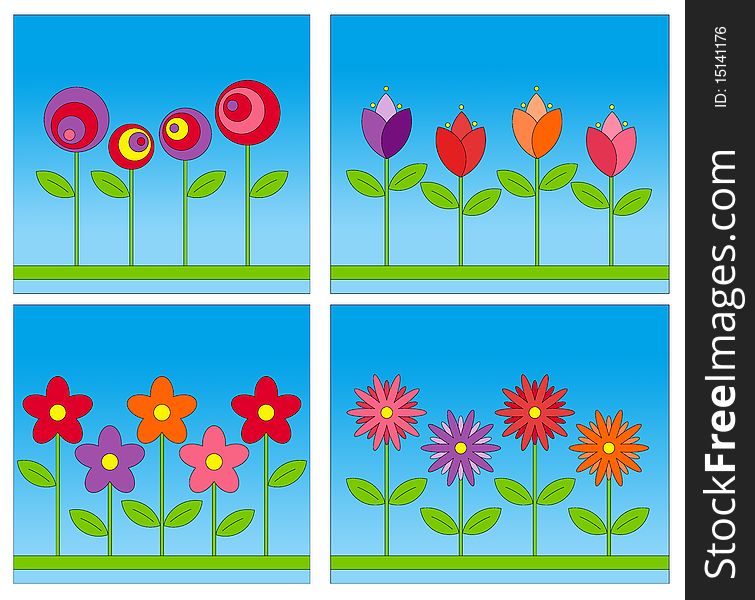 Set of backgrounds with different abstract flowers. Set of backgrounds with different abstract flowers.