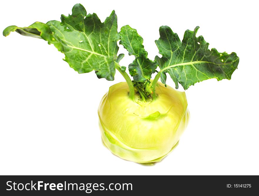 Green kohlrabi cabbage isolated on white background