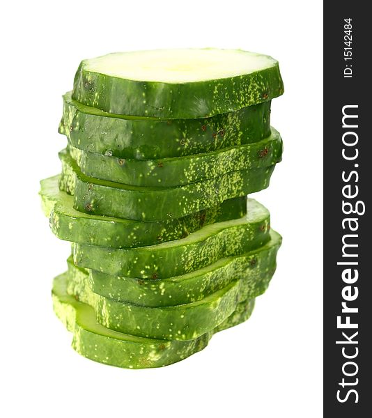 Cut cucumber isolated on white background