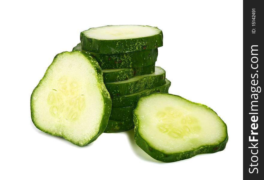 Cut cucumber isolated on white background