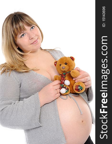 Pregnant woman on a white background