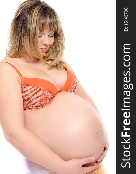 Pregnant woman  on a white background