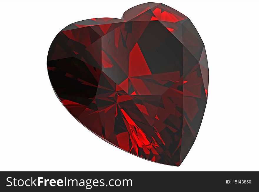 Diamond in form of heart ruby isolated on white