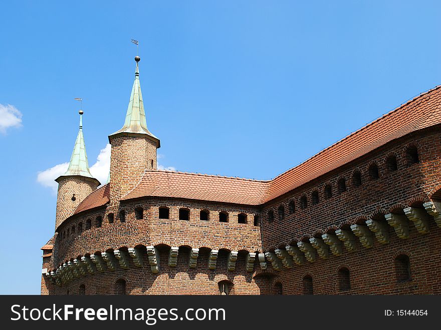 The Barbican on the blue sky. Krakow, Poland. The Barbican on the blue sky. Krakow, Poland.