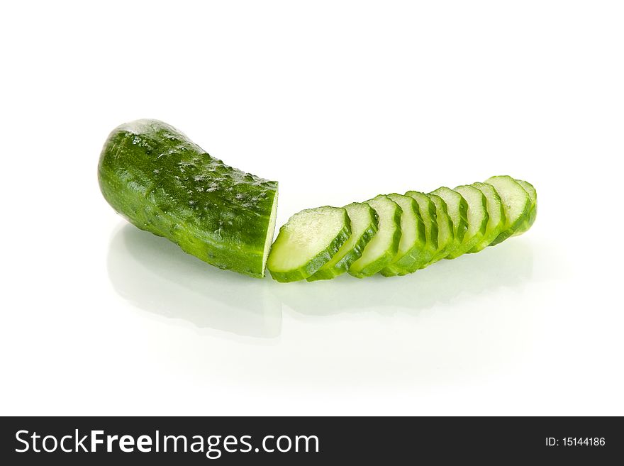 Fresh sliced cucumber, studio shot, isolated on white background