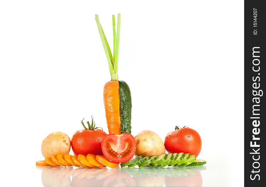 Carrot And Cucumber Slices, Studio Shot