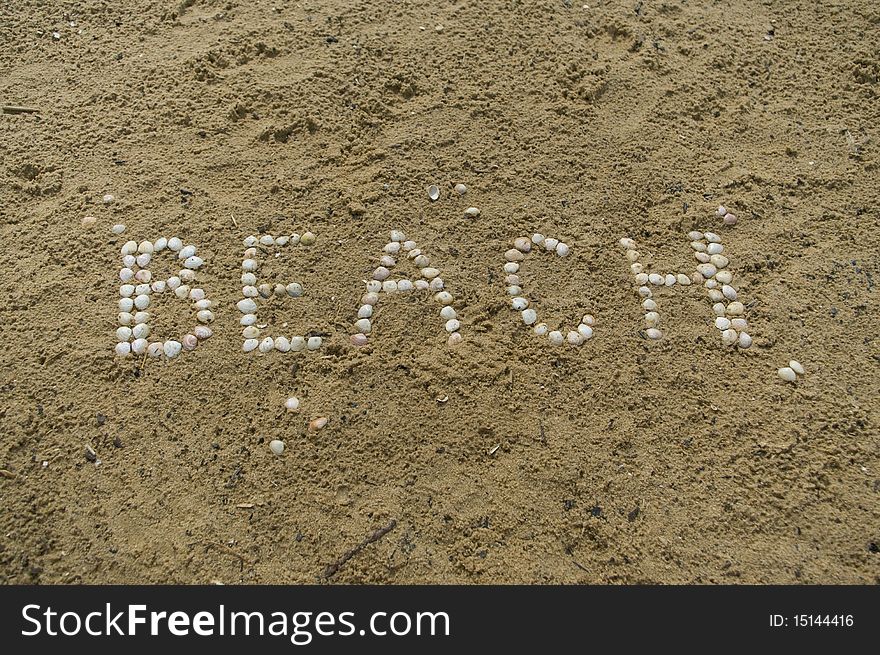 Inscription beach from Baltic sea shell. Inscription beach from Baltic sea shell