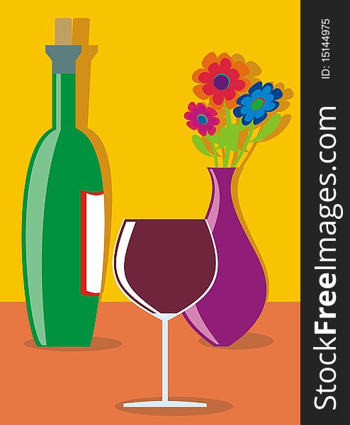 Still Life with Wine on colored background.