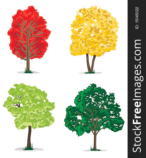 Trees with a crone of green, orange and red colour. A  illustration. Trees with a crone of green, orange and red colour. A  illustration