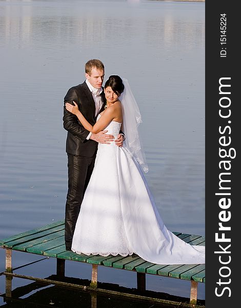 Happy bride and groom on their wedding day