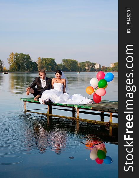 Happy bride and groom on their wedding day