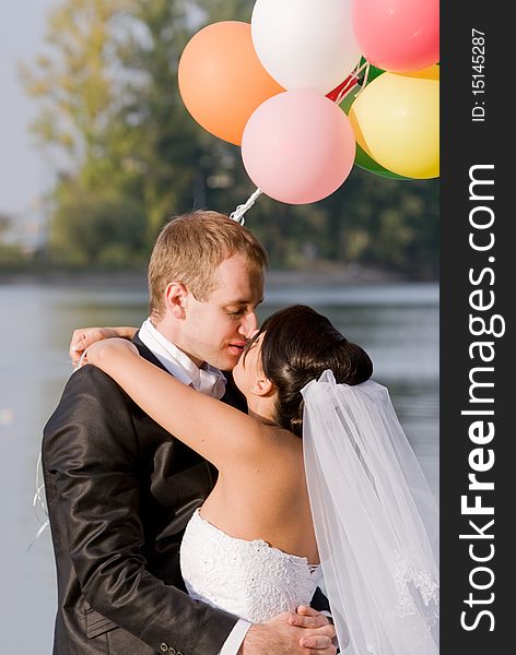 Happy bride and groom on their wedding day