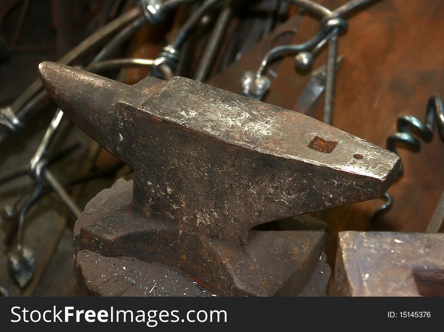 Old forge anvil in a smithy