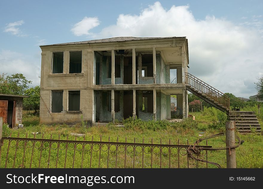 Empty houses in Abkhazia after war