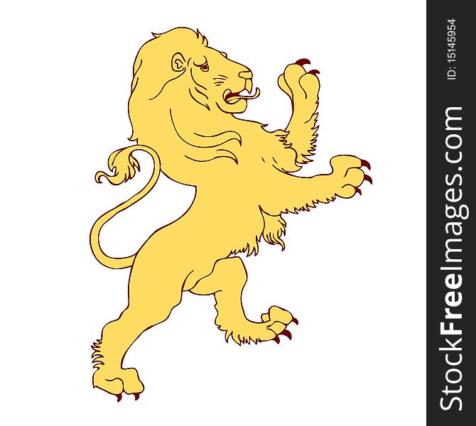 Yellow lion standing on hind legs. Vector illustration