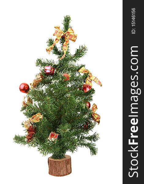 Green fur-tree with toys on a white background