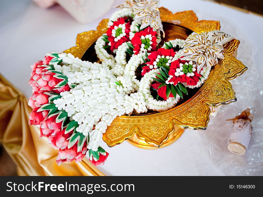 Thai style wedding garland for the elder to give to bride and groom while blessing in the wedding ceremony.