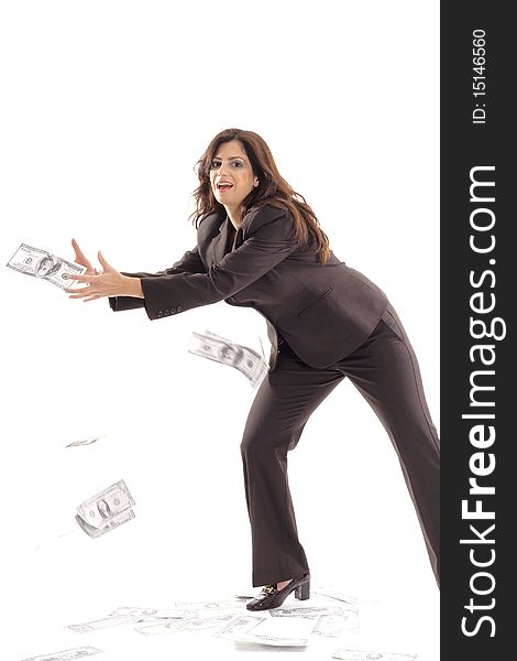 Shot of a business woman catching money center