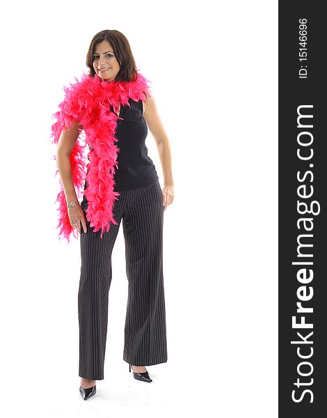 Woman With Pink Boa Vertical