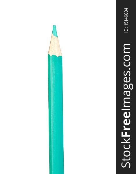 Blue turquoise pencil vertically isolated on white background