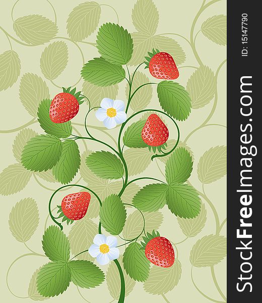 Floral background with a strawberry. Vector illustration.