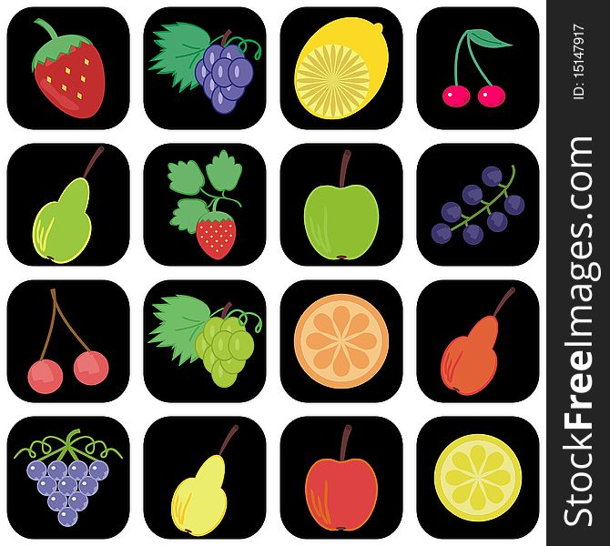 Set With Icons With Fruits And Berries