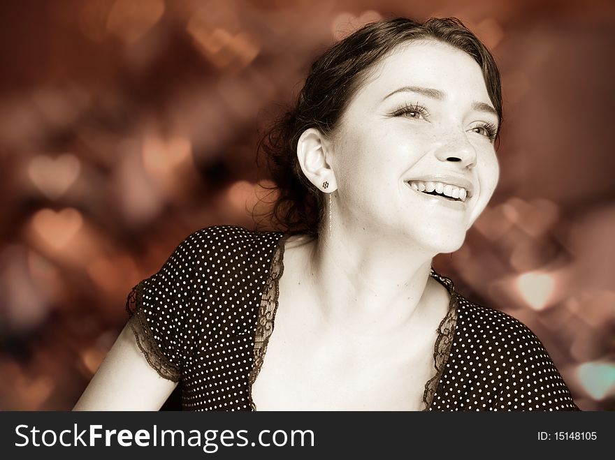 Smiling young woman retro style portrait. Smiling young woman retro style portrait