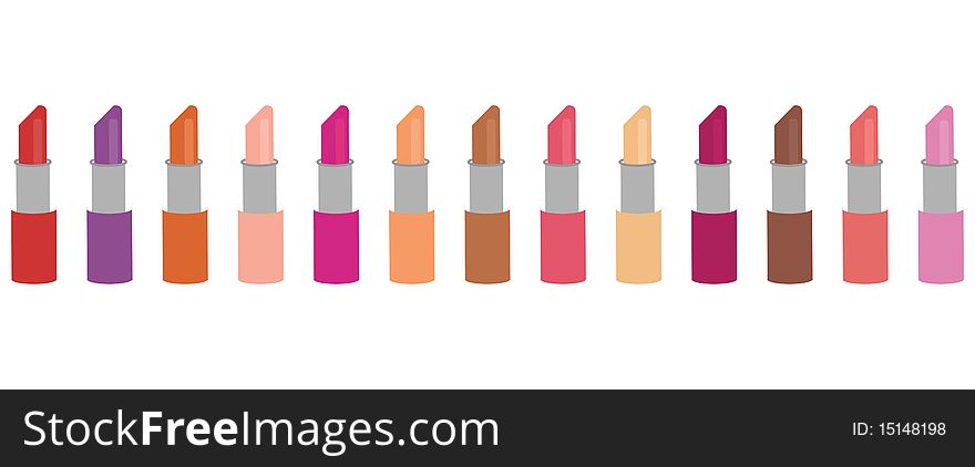 Set with lipsticks on white