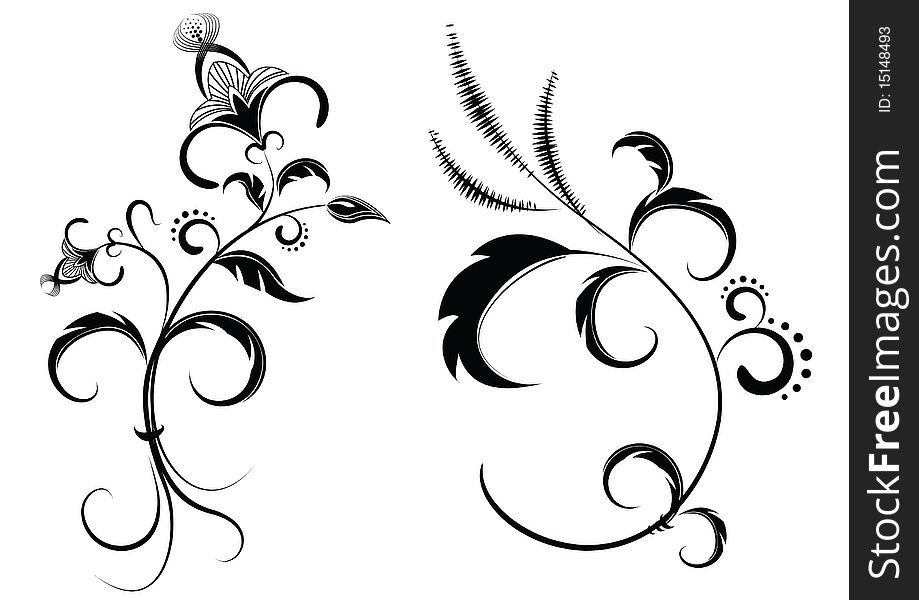 Vector black floral elements for design on white.