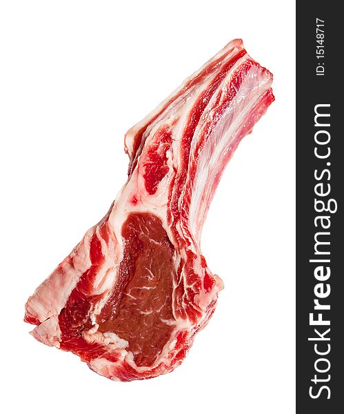 Raw mutton chop on white background