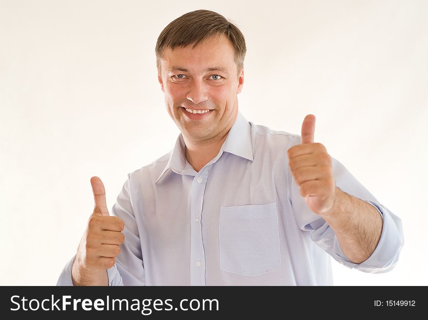 Portrait of a happy businessman on a white background