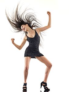 Young Woman Disco Dancer Dancing Isolated White Background Happy Fun Stock Photo