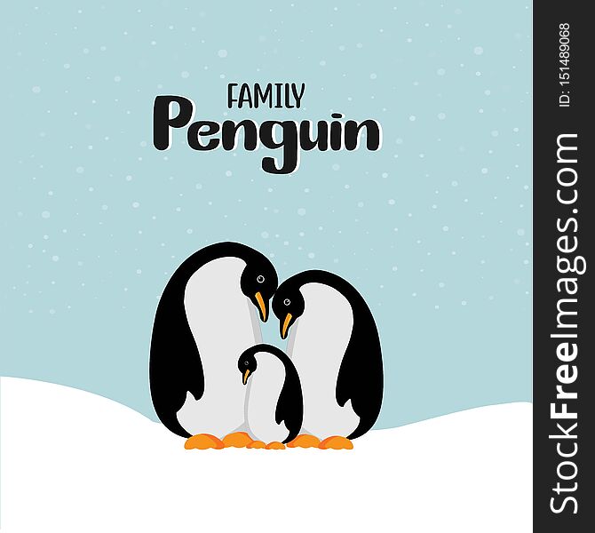 Cartoon happy penguin family.Vector illustration.