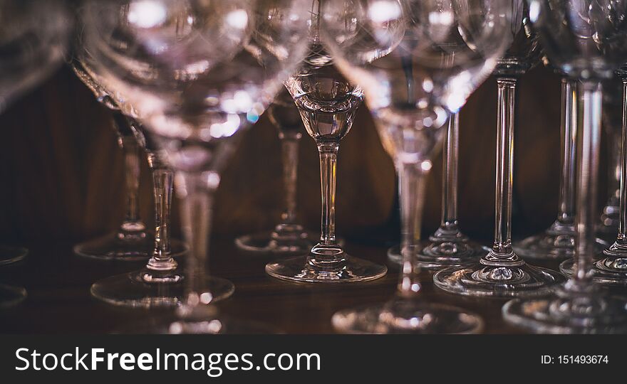 High champagne glass or cups closeup shot cup legs view