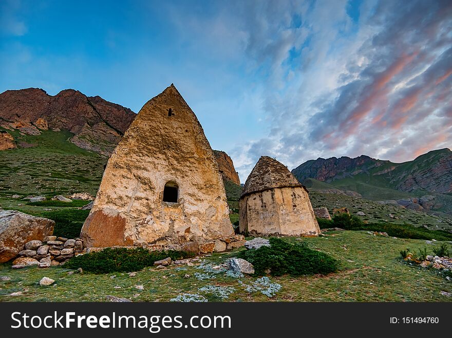 Tombs at medieval cemetery of ancient Alans near the village of Eltyulbyu. Northern Caucasus, Russia. Tombs at medieval cemetery of ancient Alans near the village of Eltyulbyu. Northern Caucasus, Russia.