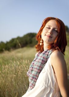 Girl At Hill In Sunrise. Royalty Free Stock Images Girl At Hill In Sunrise. Royalty Free Stock Images
