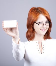 Portrait Of An Young Woman With Blank White Card Stock Image