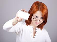 Portrait Of An Young Woman With Blank White Card Stock Photography Portrait Of An Young Woman With Blank White Card Stock Photography