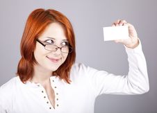 Portrait Of An Young Woman With Blank White Card Royalty Free Stock Photos Portrait Of An Young Woman With Blank White Card Royalty Free Stock Photos