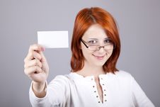 Portrait Of An Young Woman With Blank White Card Royalty Free Stock Photography