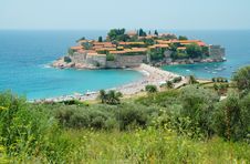 Sveti Stefan Peninsula, Montenegro Coastline Royalty Free Stock Photo Sveti Stefan Peninsula, Montenegro Coastline Royalty Free Stock Photo