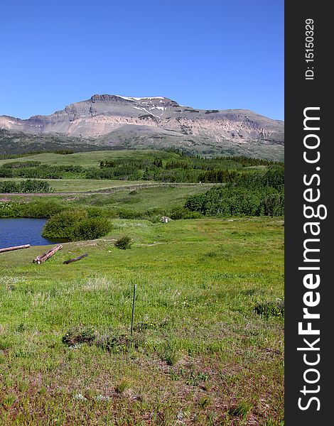 Scenic landscape in Rocky mountains of Montana near East glacier